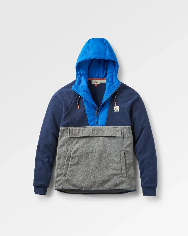 Woodland Hooded 1/2 Zip Recycled Polar Fleece - Rich Navy/Grey Marl Dapper Men's Bow