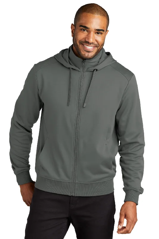 Port Authority Mens Smooth Fleece Full Zip Hooded Jacket - Graphite Grey Laid