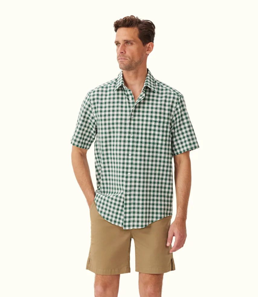 R.M.Williams - Regular Shirt - Check - Short Sleeve - Green & White Sharp Men's Italian