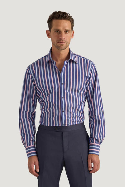 M.J. Bale - Benedict Business Shirt - Stripe - Pink/Navy/Sky Elegant Men's Cashmere