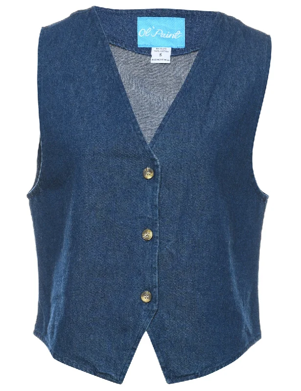 Button Front Denim Jacket Vest - S Unique Men's Patch