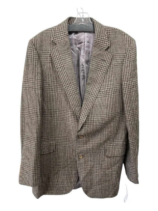 H Stockton Tan & Brown Wool Blend Prince of Whales 2 Button Men's Blazer Refined Men's Classic 