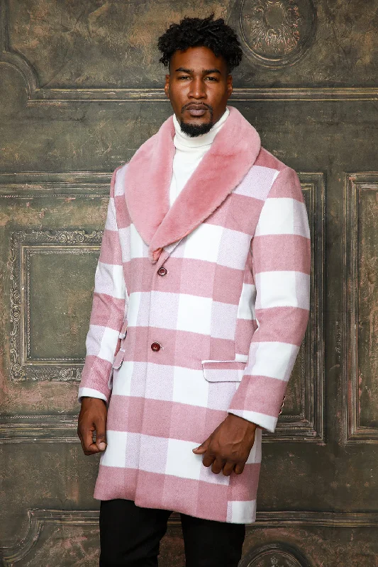 3/4 Length Coat (All Plaid) - Pink Sophisticated Men's French