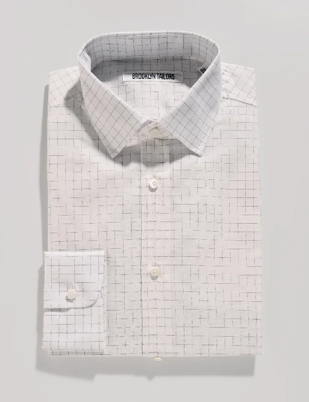 BKT20 Slim Dress Shirt in Cotton Silk Graph Check - Natural Edgy Men's Punk