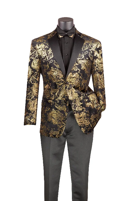 Velvet Black And Gold Modern Fit Paisley Pattern Stylish Men's Tropical 