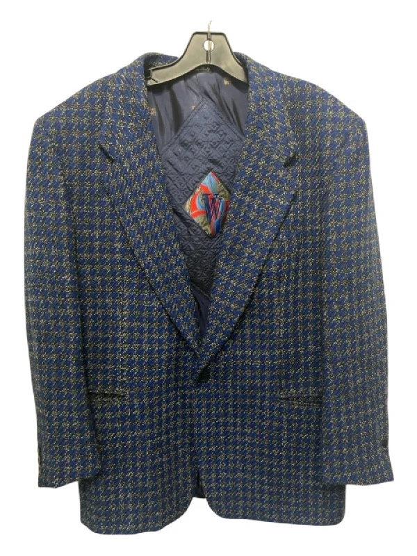 Pal Zileri Blue & Gray Wool Blend Plaid 2 Button Men's Blazer Refined Men's Velvet