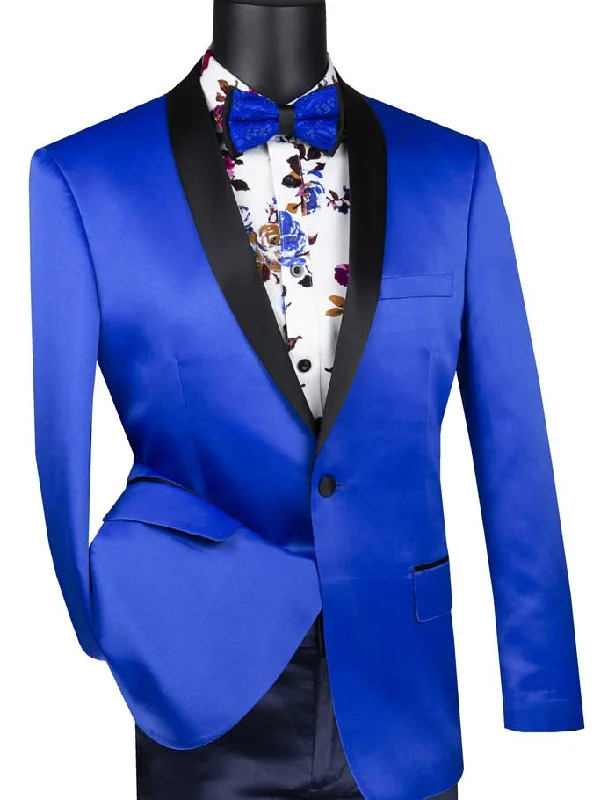 Royal Slim Fit Blazer Stretch Sateen 1 Button With Narrow Shawl Lapel Elegant Men's Formal 