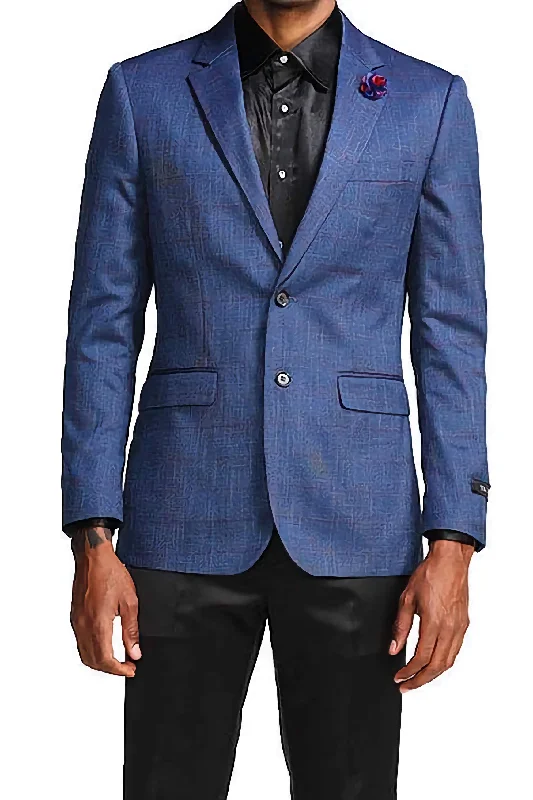 Slim Fit Windowpane Blazer 2 Button in Blue Practical Men's Multi