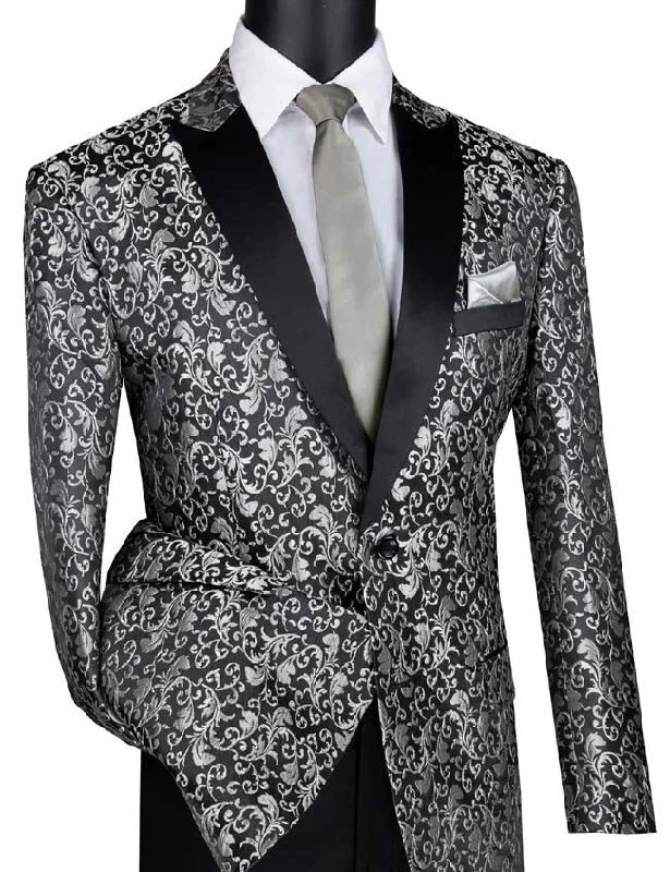 Silver  Regular Fit Floral Pattern Jacket Peak Lapel Casual Men's Japanese 