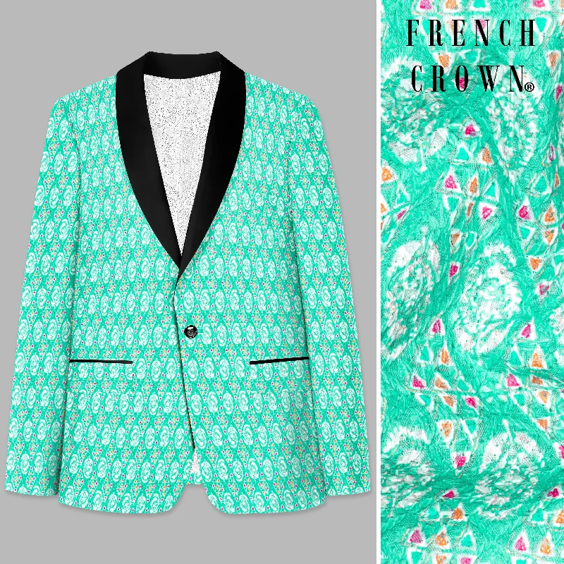 Caribbean Blue And Brilliant Rose Pink Designer Thread Embroidered Tuxedo Blazer Adventure