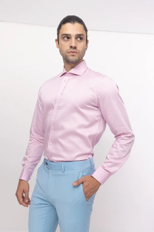 Spread Collar Dress Shirt- Pink Streetwear Style