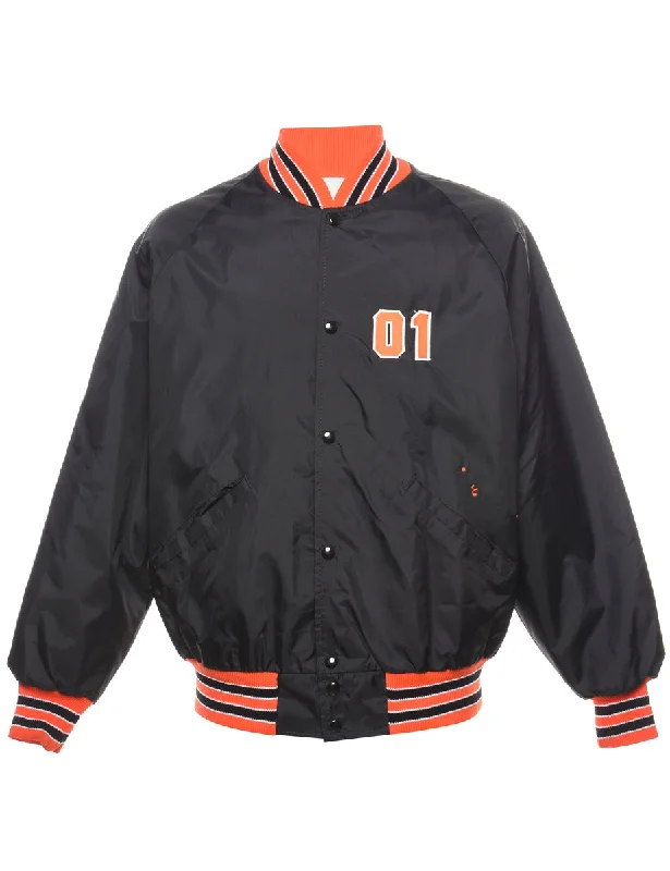 Black & Orange Bulldogs Design Appliqued Bomber Jacket - L Bold Men's Statement