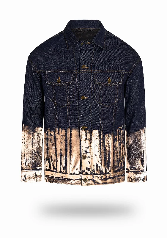 Longer Indigo Denim Jacket with Rose Gold Foil Athletic Men's Compression