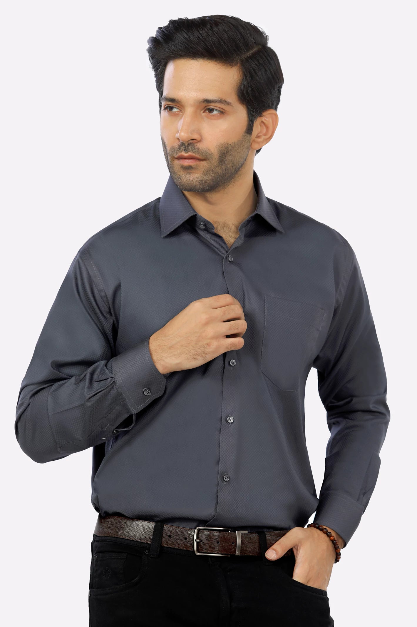 Charcoal Textured Formal Shirt Dynamic Men's Glow