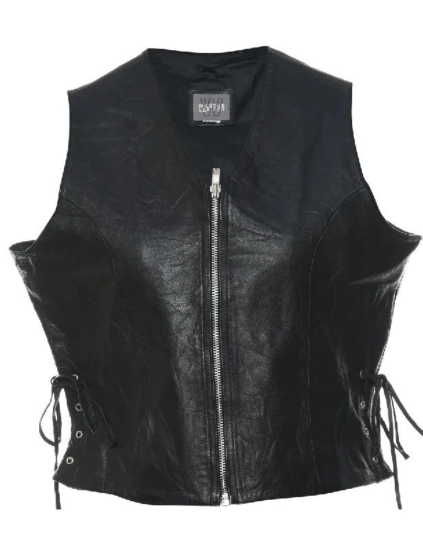 Wilson Leather Black Zip-Front Waistcoat - L Practical Men's Quick