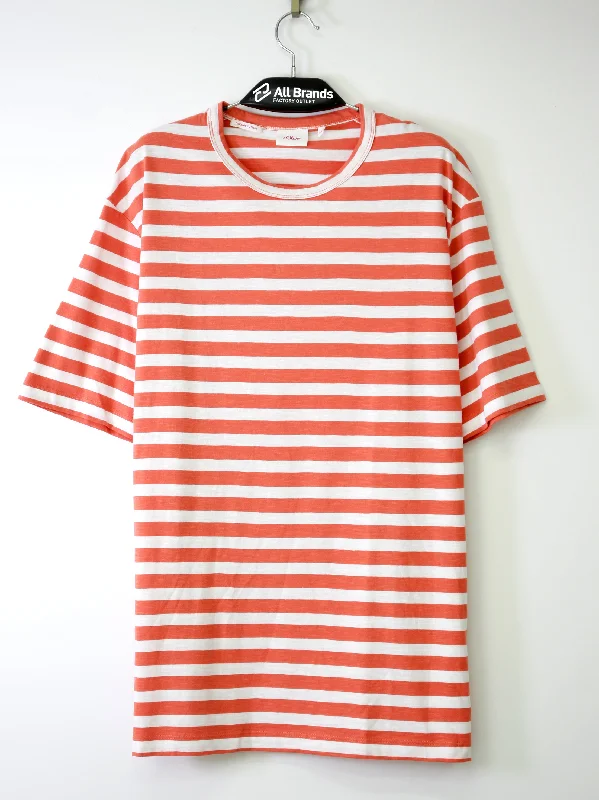 Men's Striped T-Shirt,Orange Sleek Men's Contemporary 