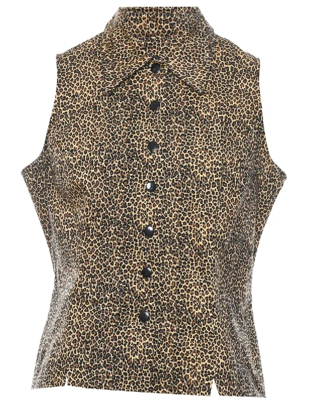 Leopard Print Waistcoat - L Business