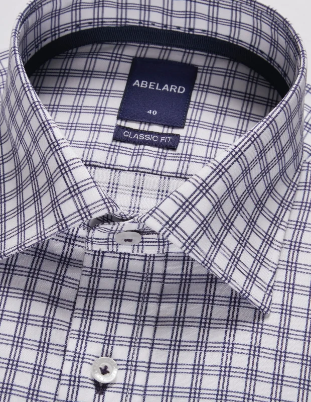 Abelard - Long Sleeve Business Shirt - Check - Navy & White Laid