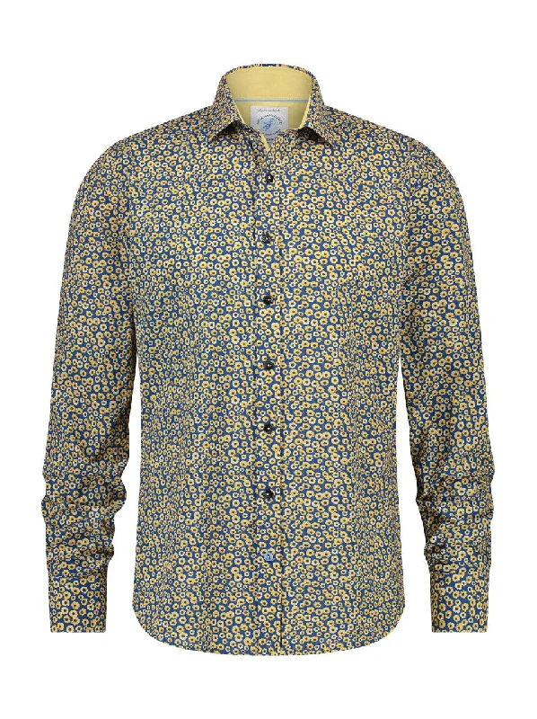 A Fish Named Fred - Minimal Flower Shirt - Navy/Yellow Elegant Men's Cashmere