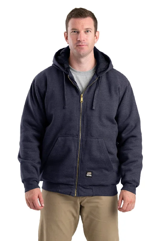 Berne Mens Navy Cotton Blend Highland Insulated Zip Hooded Sweatshirt Dynamic Men's Glow