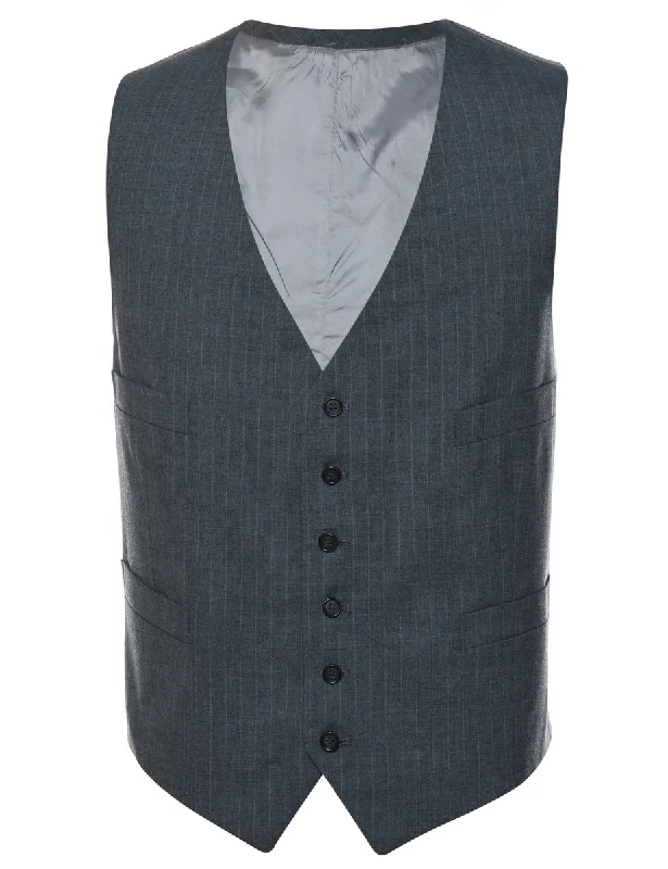 Grey Classic Checked Waistcoat - L Laid