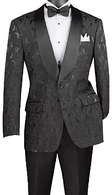 Black Regular Fit Floral Pattern Jacket Shawl Lapel Tough Men's Tactical