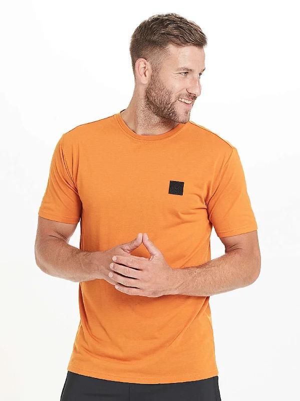 Men's Brand Logo Embroidered T-Shirt,Orange Trendy Men's Scandinavian