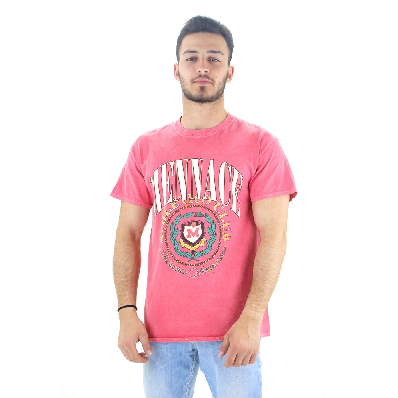 Men's Crew Neck Graphic Print T-Shirt,Pink Preppy Men's College