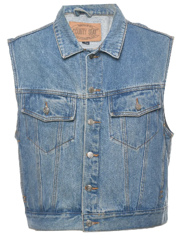 Button Front Denim Jacket Vest - M Trendy Men's Bucket