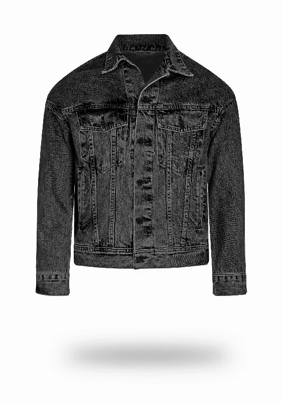 Shorter Washed Black Denim Jacket Earthy Men's Hemp