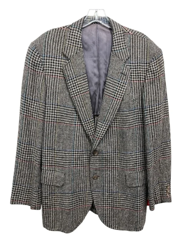 Pelican Deck Ltd. Gray & Multi-Color Wool Blend Plaid 2 Button Men's Blazer Elegant Men's Cashmere