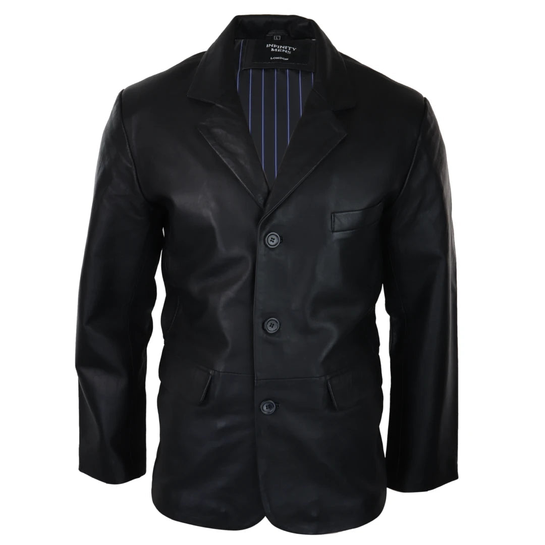 Men's Leather Jacket Black Classic Blazer Trendy Men's Bucket