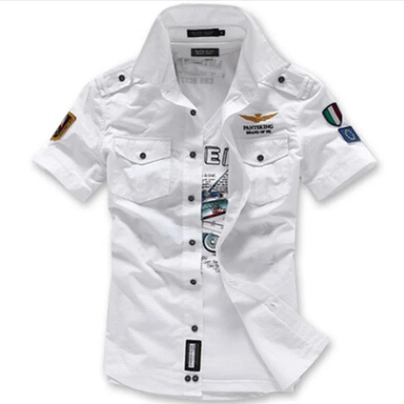 Fashion Airforce Uniform Military Short Sleeve Shirts Men's Dress Shirt  Military Uniform Shirt Monochromatic All