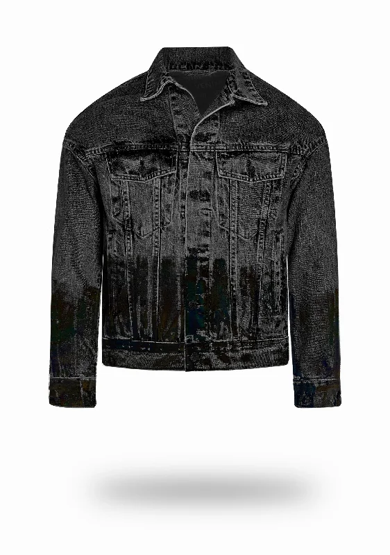 Shorter Washed Black Denim Jacket with Midnight Oil Foil Sophisticated Men's French