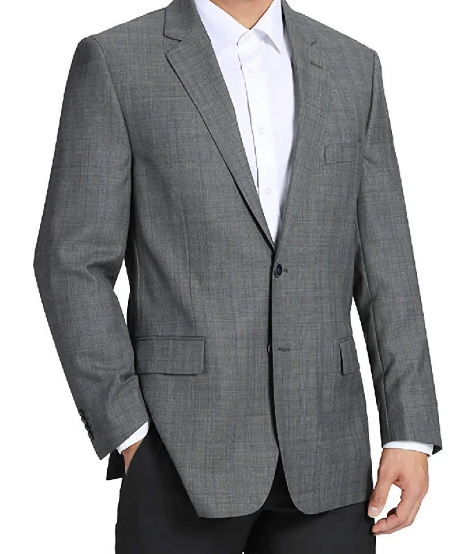 100% Wool Glen Plaid Pattern Regular Fit 2 Button Blazer in Gray Bold Men's Statement