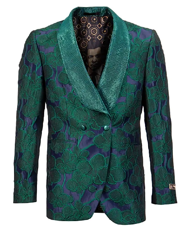 Green Slim Fit Dinner Jacket Double Breasted Blazer Modern Men's 