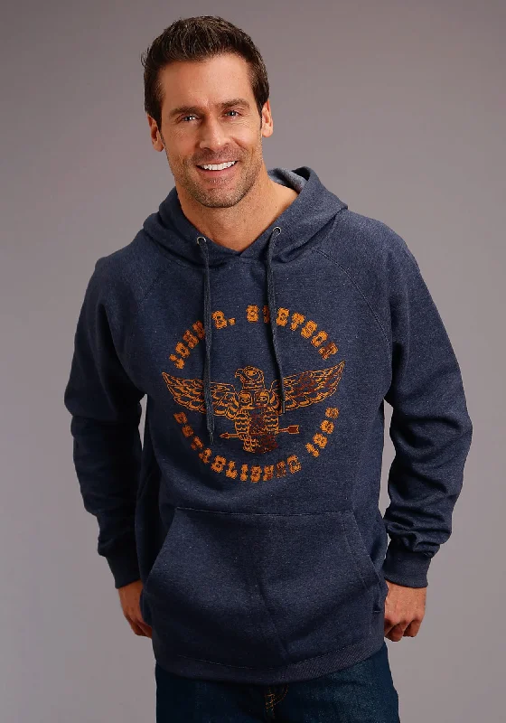 Stetson Mens Navy Cotton Blend Orange Eagle Hoodie Minimalist Men's Casual 