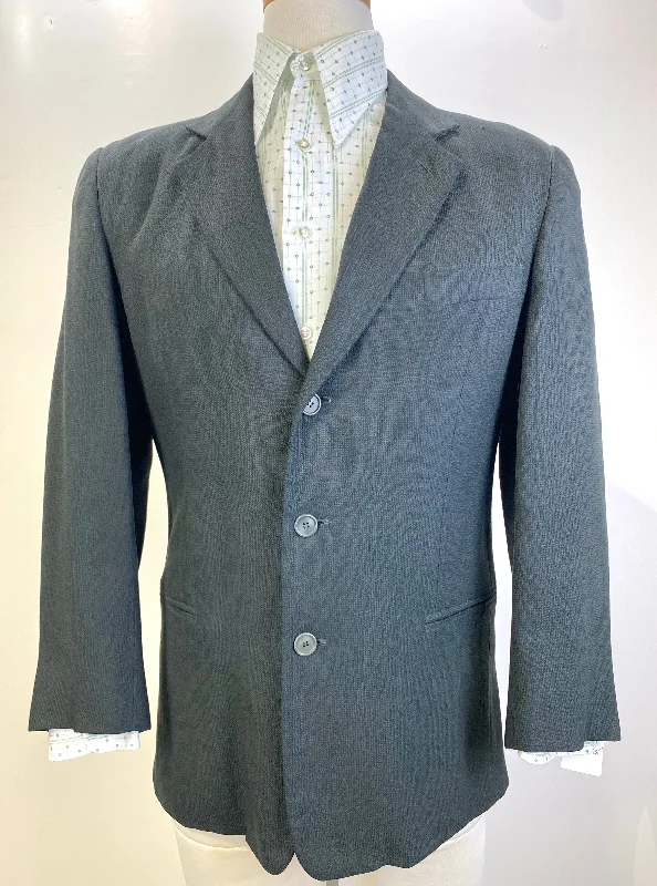 Early 1990s Vintage Dark Green Silk Men's Designer Blazer, C40R Youthful Men's Pop