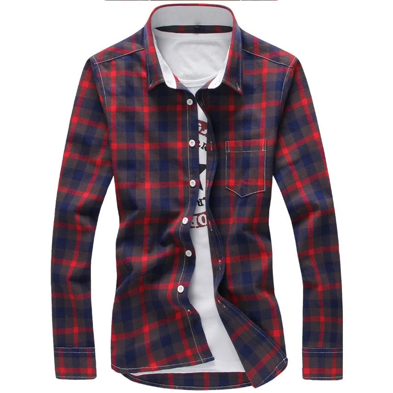 5XL Plaid Shirts Men Checkered Shirt Brand 2018 New Fashion Button Down Long Sleeve Casual Shirts Plus Size Earthy Men's Hemp