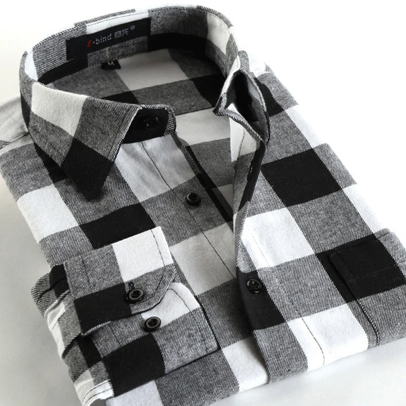 New 2018 fashion plaid shirt men Flannel furn-Down Collar long sleeve Slim Comfortable man shirt chemise homme Asia size 38-44 Cool Men's Distressed