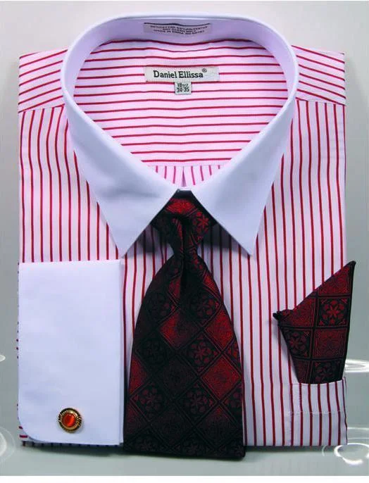 Men's Red PinStripe Shirt Set with White  Collar Tough Men's Tactical