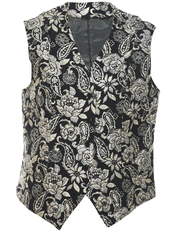 Lurex Floral Pattern Waistcoat - L British Gentleman Style