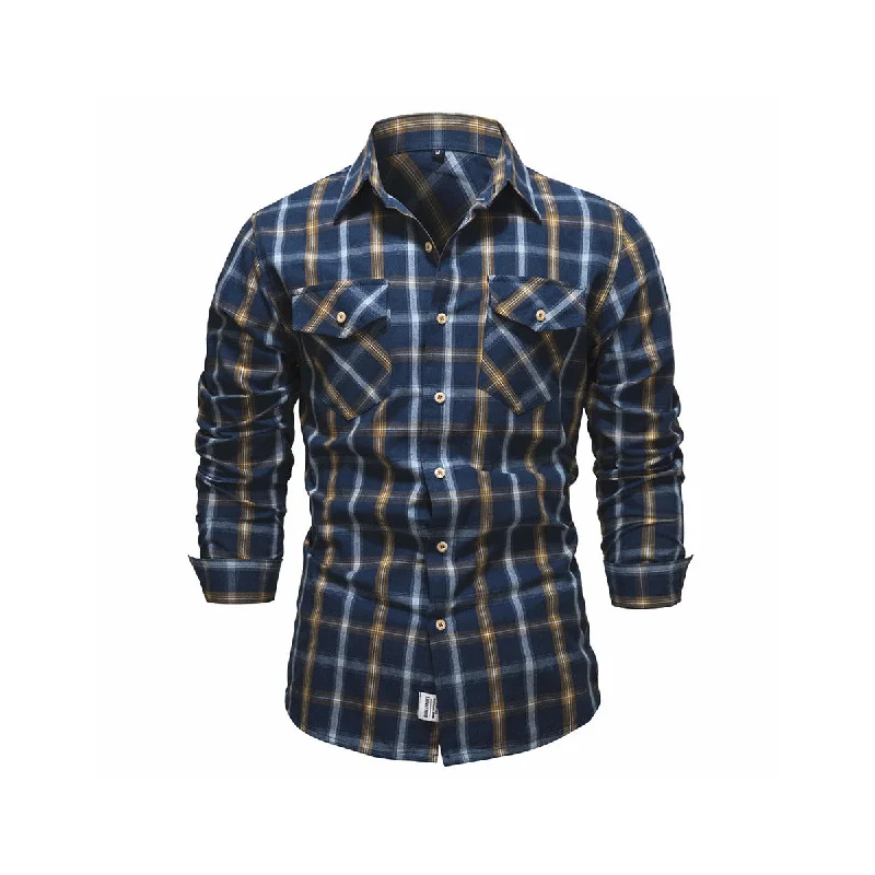 Cotton Plaid Shirt Sophisticated Men's French