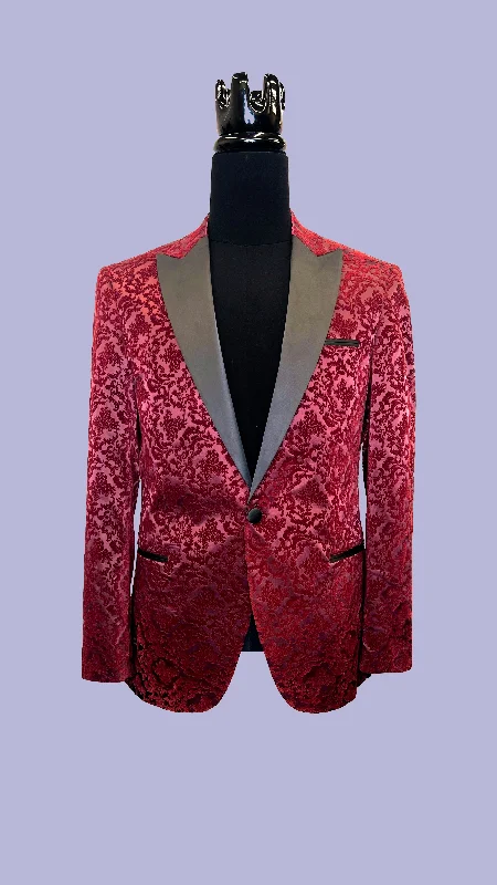 Burgundy Velvet Floral Tuxedo Beach