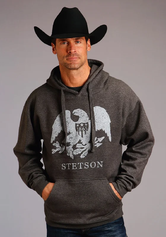 Stetson Mens Vintage Grey Cotton Blend 1865 Eagle Hoodie Lumberjack