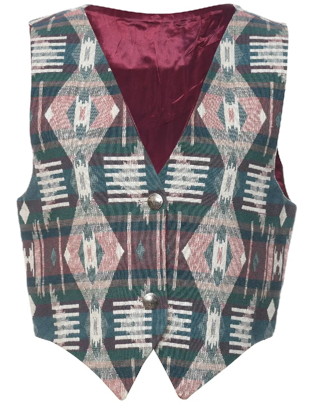 Ikat Pattern Multi-Colour Waistcoat - S Bold Men's Animal