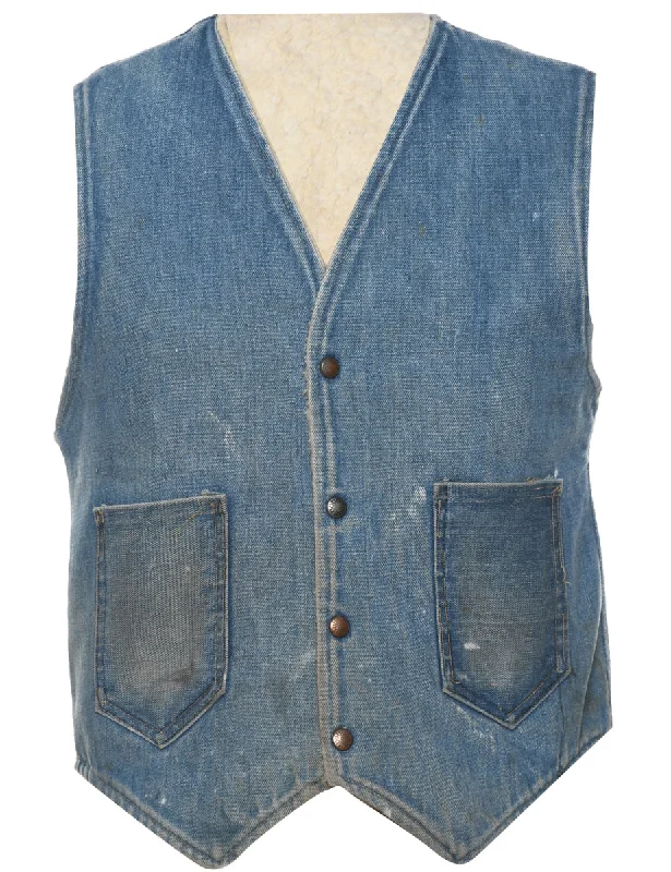 Stone Wash Denim Jacket Vest - M Traditional Men's Wool