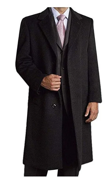 Prontomoda Men's Single Breasted Luxury Wool/Cashmere Full Length Topcoat CHARCOAL Vacation