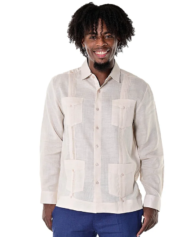 Bohio 100% Linen Traditional Guayabera Shirt for Men's 4 Pocket L/S in (7) Colors -MLS501 Dynamic Men's Glow