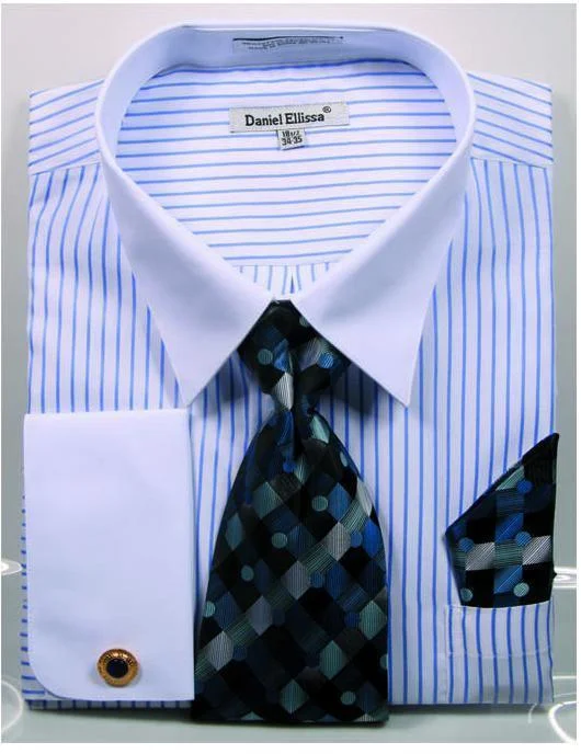 Men's Royal PinStripe Shirt Set with White Collar Classic Men's Pin